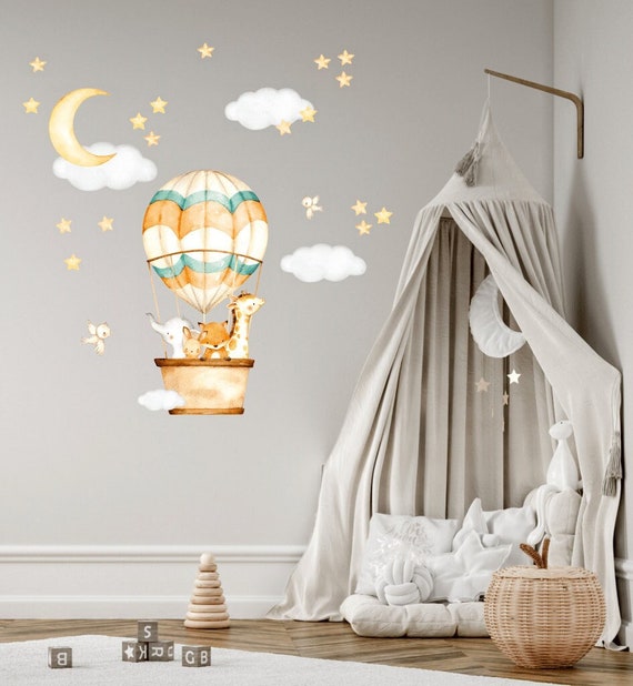 Hot Air Balloon Nursery Wall Decal Watercolor Safari Animals