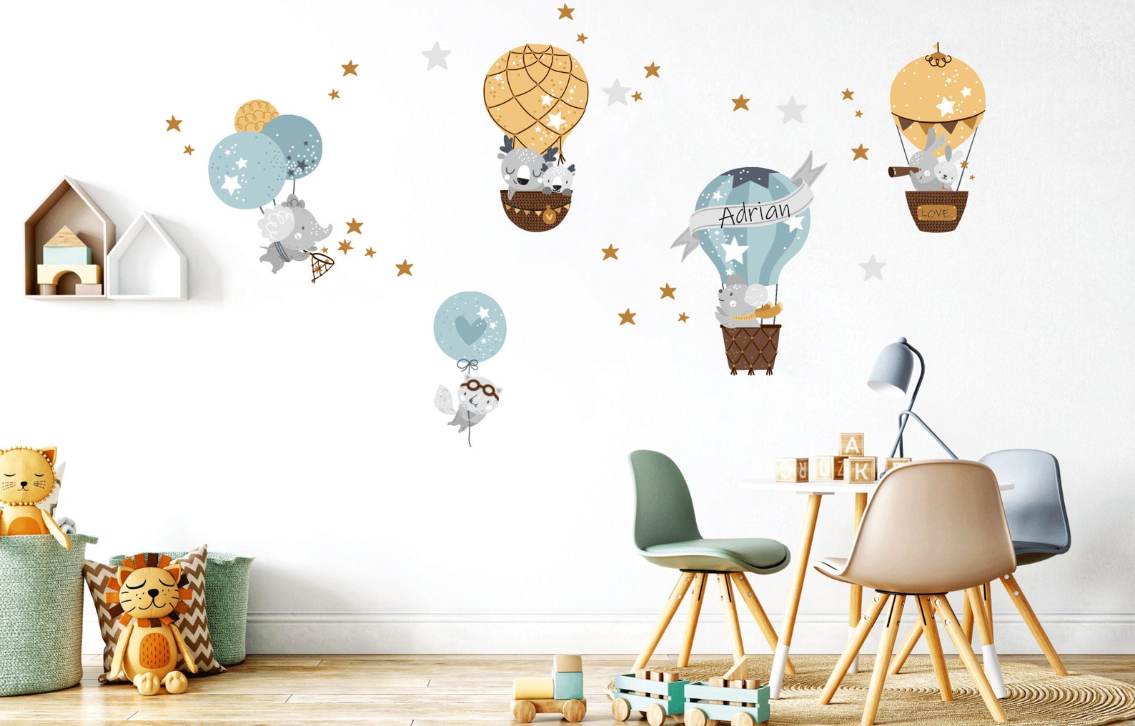 Hot Air Balloon Wall Decal, Nursery Wall Decal, Personalised Name Baby ...