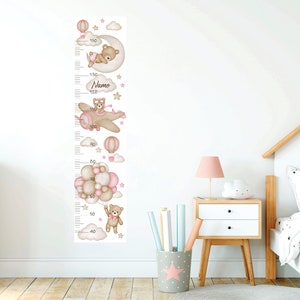 Teddy bear with air balloons, Nursery wall decal, Wall decal for kids, Watercolor animals wall decor, Baby girl wall sticker Height chart CM