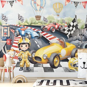 Speed Racer Wallpaper for Boys Sport Car Racing Theme Wall Mural Peel ...