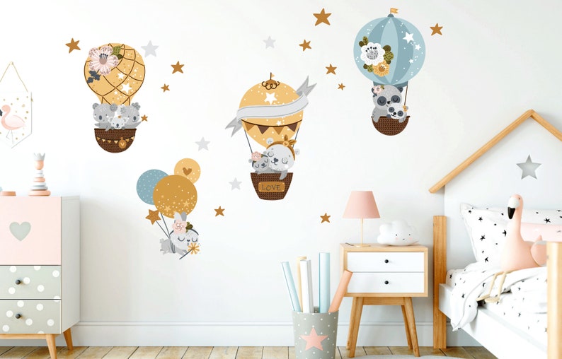 Hot Air Balloon Wall Decal Nursery Wall Decal Watercolor Hot Etsy