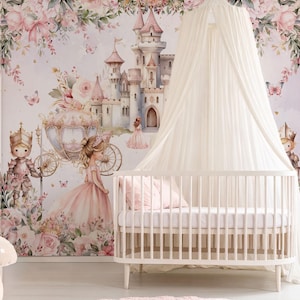 Princess and Castle Nursery Wallpaper Magic Kingdom Fairytale Peel and ...
