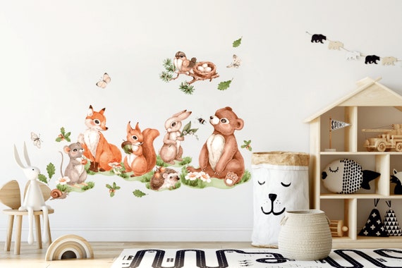 Cartoon Book Tree Animals Wall Stickers Jungle Animal Wall Decals Nursery  Classroom Wall Decor Woodland Wall Decals Peel and Stick Forest Tree Animal