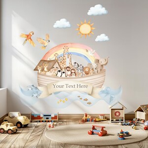 Calcomanía de pared para guardería con diseño de Arca de Noé, animales de safari, acuarela, animales de la selva, arte de pared, decoración para habitación infantil imagen 10