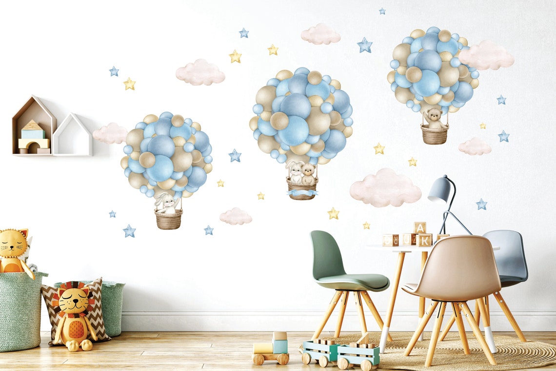 Hot Air Balloon Nursery Wall Decal, Personalized Name, Watercolor ...