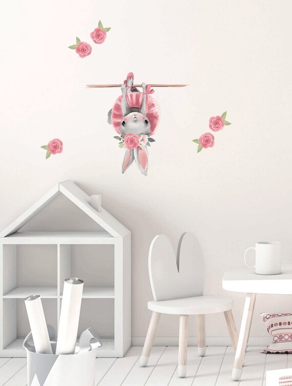 Adesivi Murali Bambini Volpe Ragazza Rosa Principessa Sticker da Muro Palloncini Fiori di rosa Adesivi da Parete per Camere Ragazze Asilo Nido Camerette Bambini