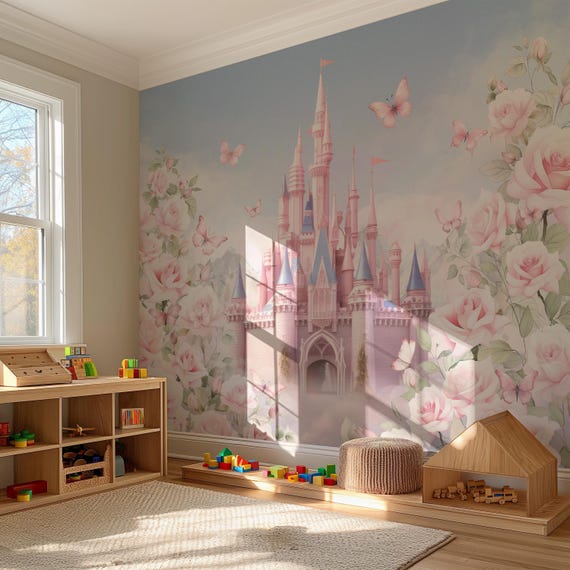 Autocollant Mural Château Et Arc-en-ciel Pour Chambre D'enfant - Décor Princesse Coloré - Vinyle Repositionnable
