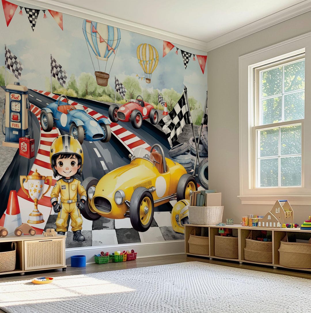 Speed Racer Wallpaper for Boys Sport Car Racing Theme Wall Mural Peel ...