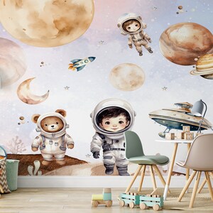 Space and Planets Nursery Wallpaper Astronaut Peel and Stick Wall Mural ...