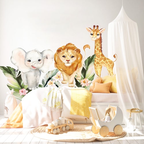 Safari Animals Wall Decal Nursery Wall Decal Wild Watercolor Etsy