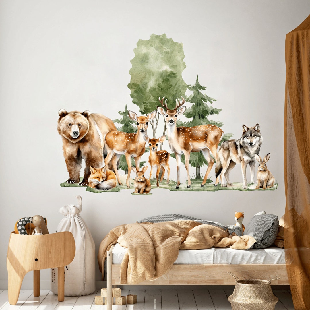 Forest Animals Nursery Wall Decal, Watercolor Animals Wall Stickers ...