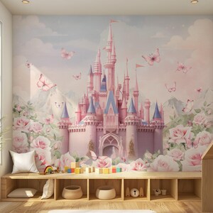 Princess and Castle Nursery Wallpaper Magic Kingdom Fairytale Peel and ...