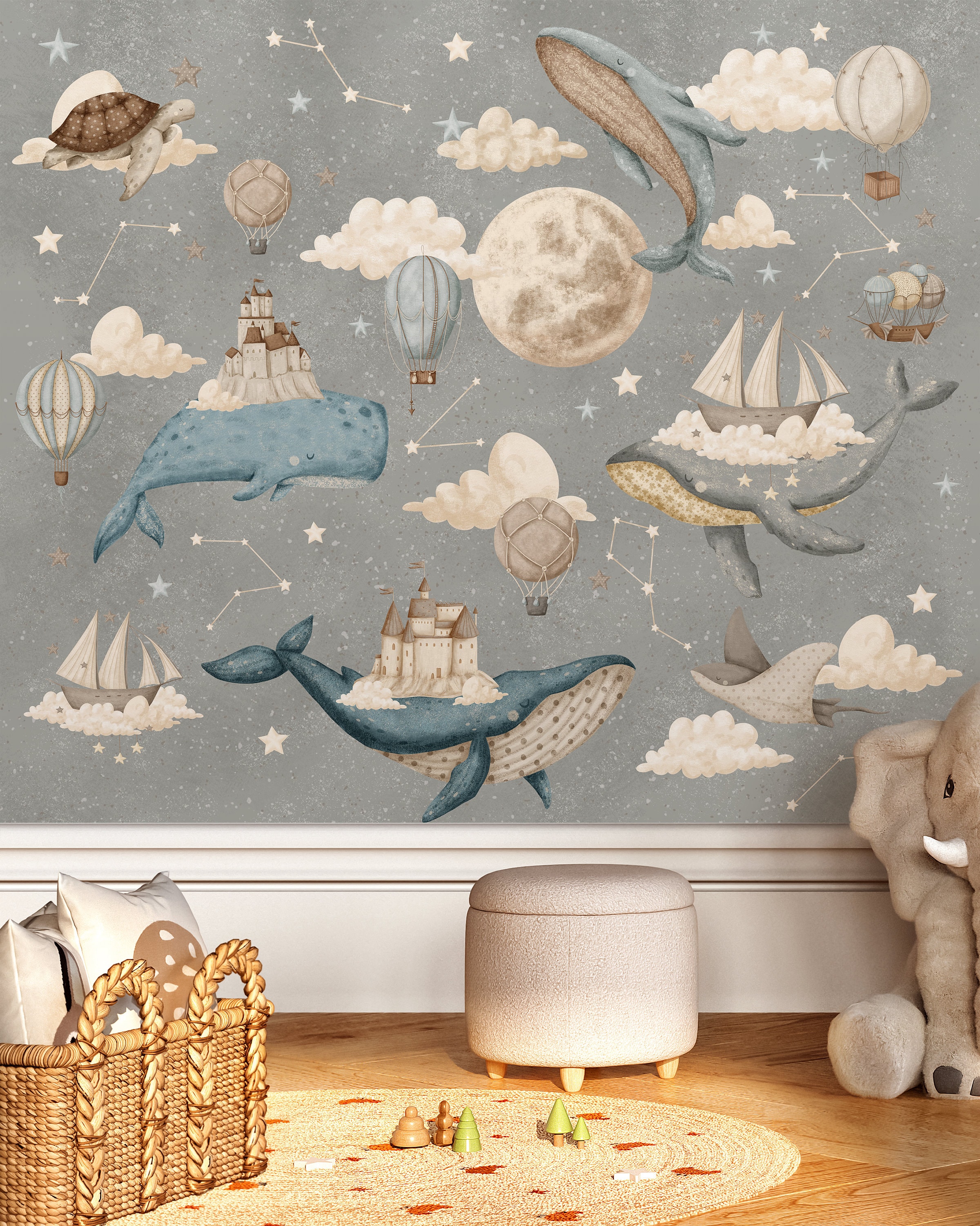 Papel pintado de ballenas y barcos, Mural de pared para guardería, Arte de  pared del espacio y las estrellas - Etsy México, image size:2400x3000