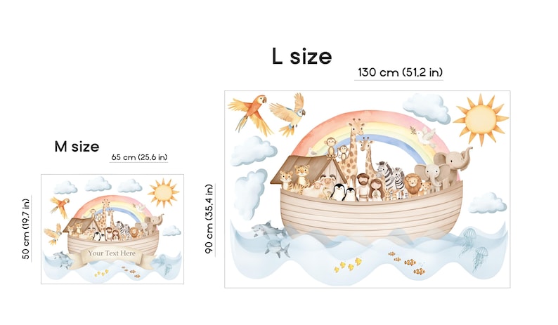Calcomanía de pared para guardería con diseño de Arca de Noé, animales de safari, acuarela, animales de la selva, arte de pared, decoración para habitación infantil M size