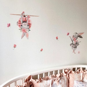 Ballerina wall decal, Nursery wall decal, Watercolor forest animals,  Baby girl wall decals, Kids room decal Rabbit sticker