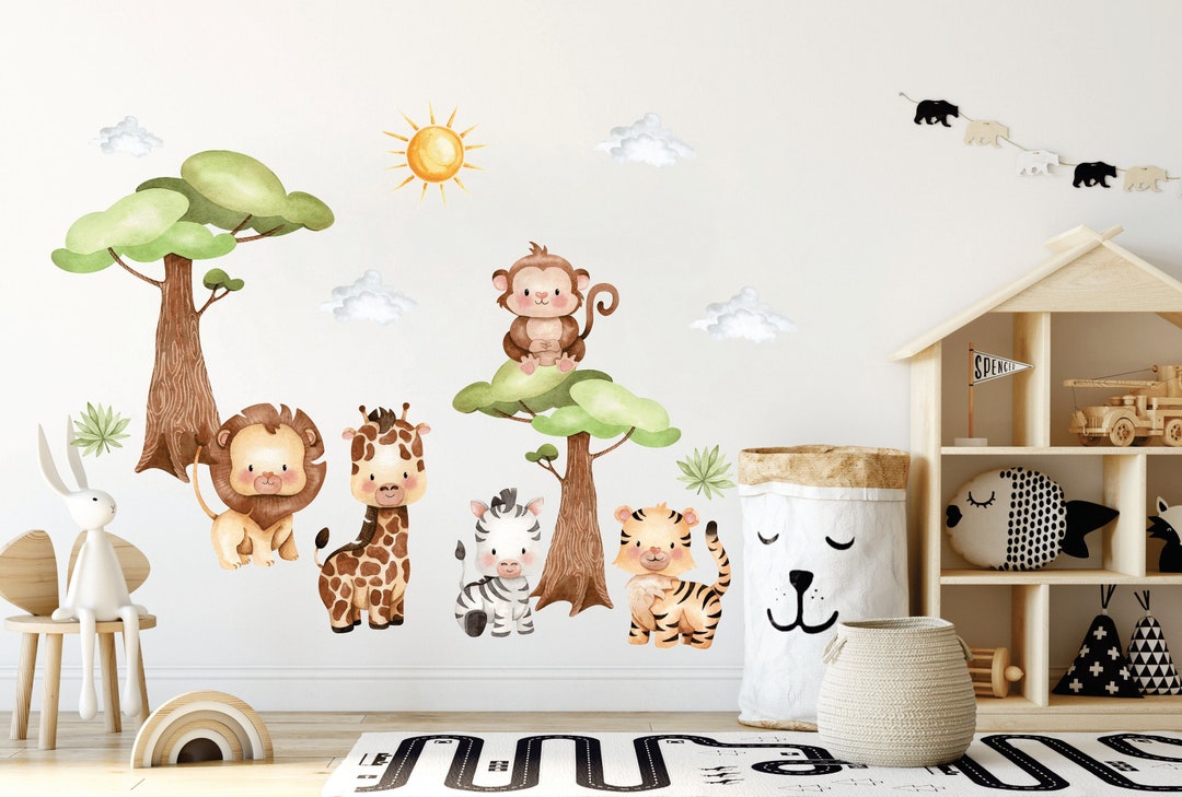 Safari Animals Nursery Wall Decal, Jungle Animals Wall Stickers, Wall ...