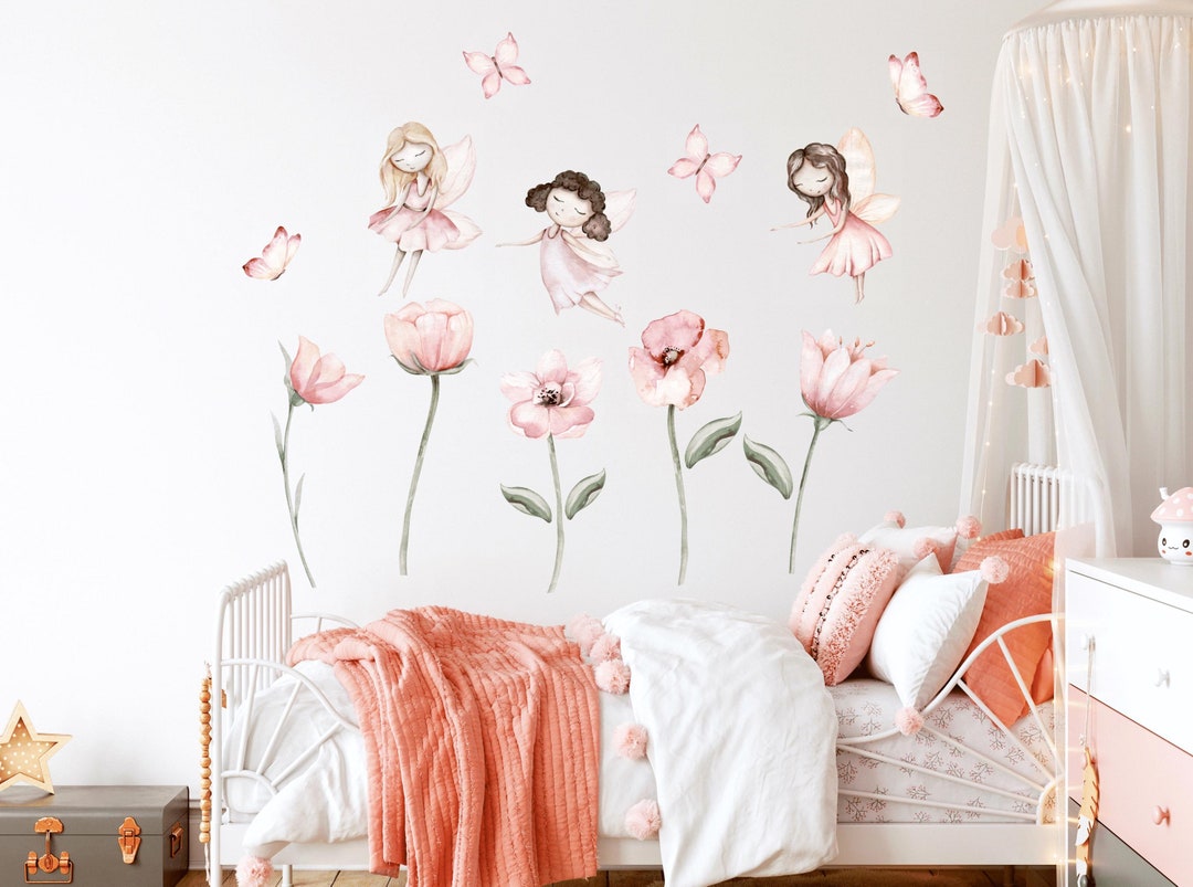 Fairy Nursery Wall Decal Princess Wall Sticker Flower Wall Decor Girls ...
