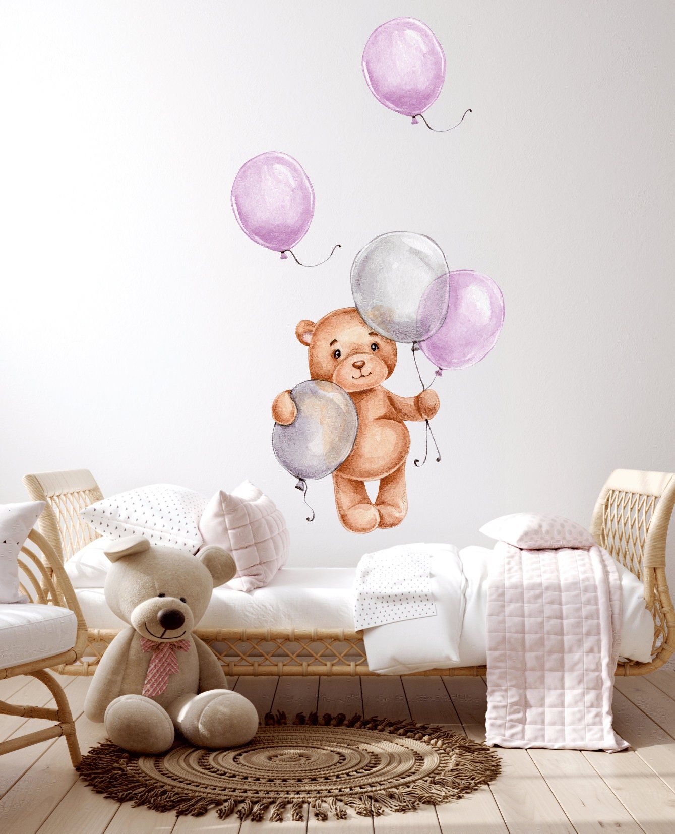 Airplane & Bears Wall Stickers - Peel & Stick Nursery Decor For Kids Rooms