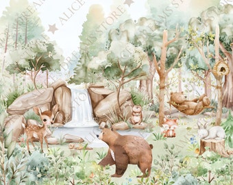 Carta Da Parati Foresta Dei Cervi - Adesiva Impermeabile, Decorazione Murale Per Cameretta Bambini, Soggiorno