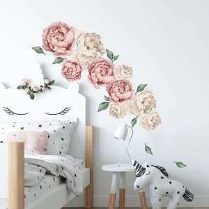 Peonies Nursery Wall Decal, Peony Flowers Wall Sticker, Floral Wall Decals, Watercolor Peony Wall decal, Flower Wall Stickers Kids room