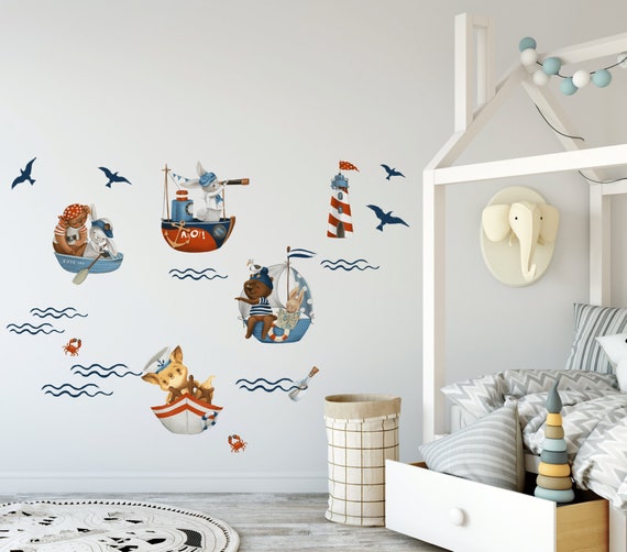 Decalcomanie da muro della scuola materna del mare, adesivi murali della  camera dei bambini dell'oceano, decalcomanie da muro per bambini, adesivi  murali nautici, balene dell'acquerello, Decalcomanie da muro del neonato 