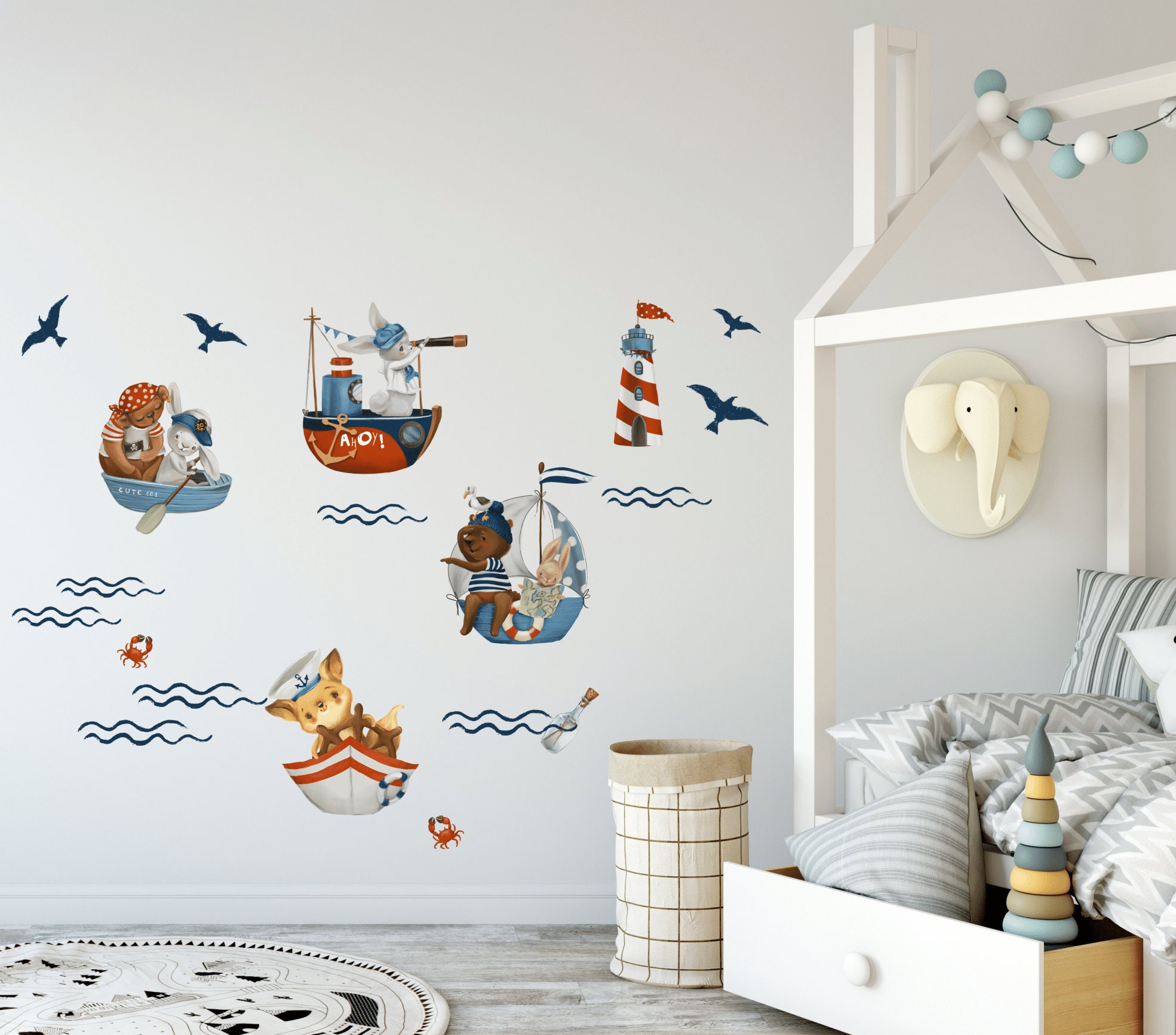 Sticker mural enfant baleine avec des ballons