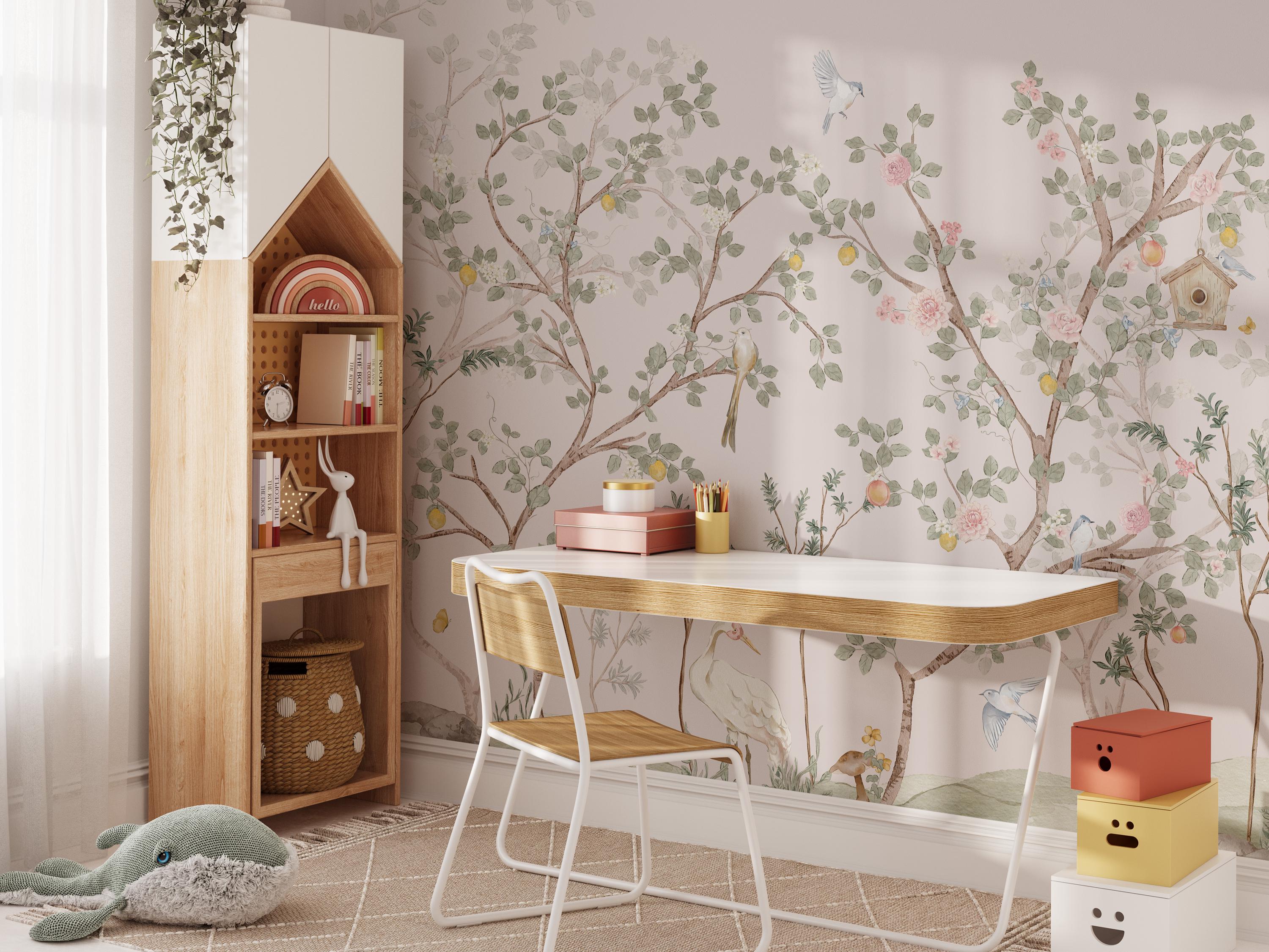 Chinoiserie Nursery Wallpaper Botanical Birds and Blossoms Woodland ...