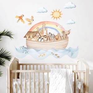 Calcomanía de pared para guardería con diseño de Arca de Noé, animales de safari, acuarela, animales de la selva, arte de pared, decoración para habitación infantil imagen 8