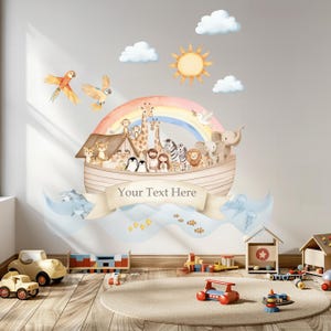 Calcomanía de pared para guardería con diseño de Arca de Noé, animales de safari, acuarela, animales de la selva, arte de pared, decoración para habitación infantil imagen 6