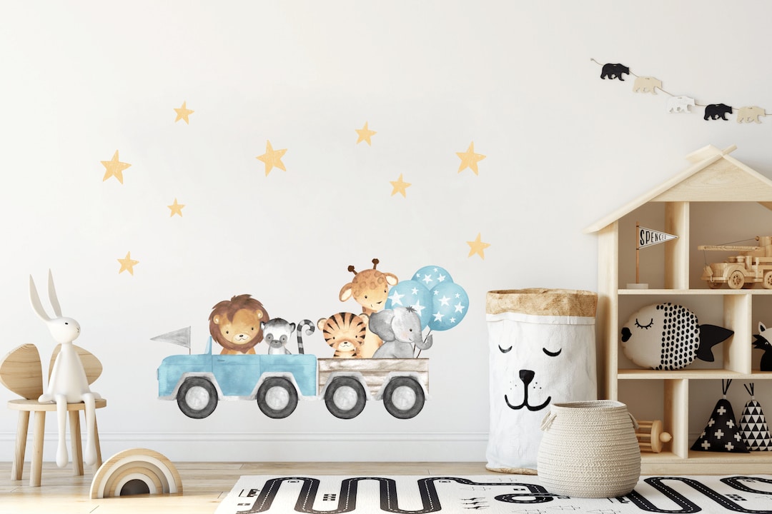 Safari Animals Nursery Wall Decal Watercolor Jungle Animal Wall ...
