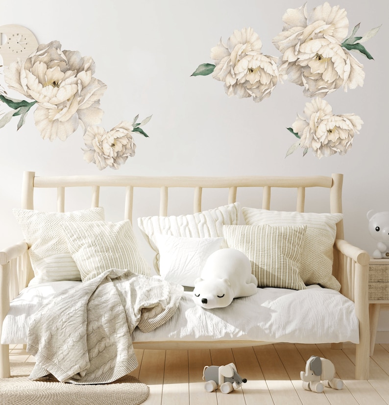 Peony Flower Wall Decal, Nursery Wall Decal, Watercolor Flower Stickers ...