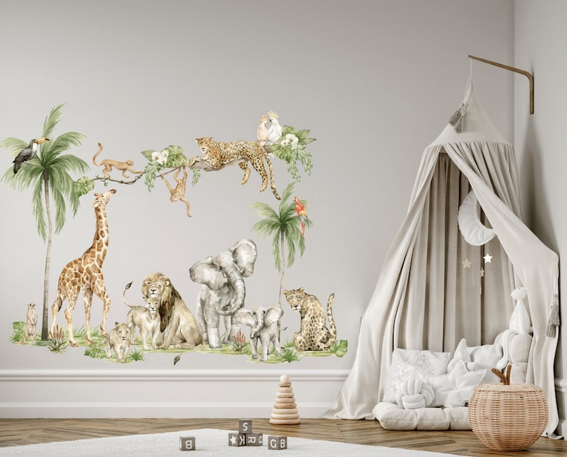 Safari Animals Nursery Wall Decal, Jungle Nursery Decor Tropical Monkey ...