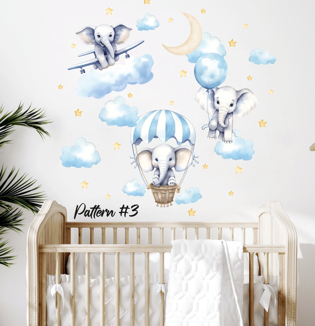 Elephant Nursery Wall Decal, Safari Animals Wall Sticker, Jungle ...