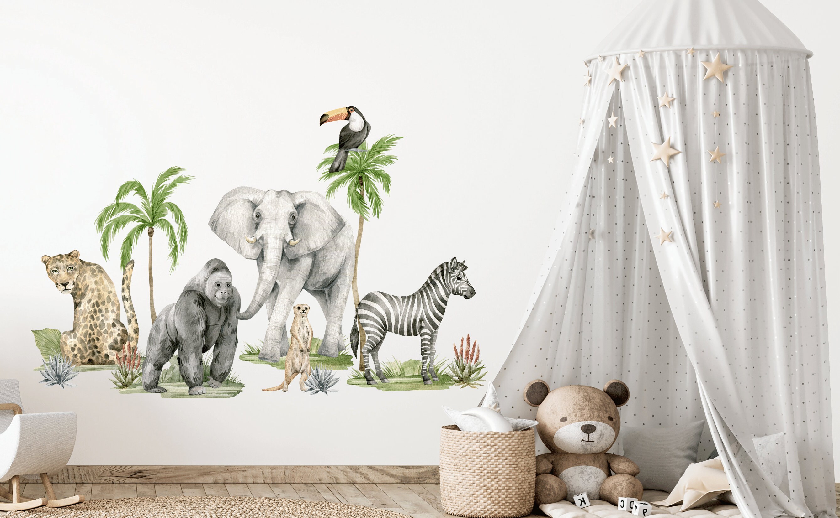 Safari Animals Wall Decal, Nursery Wall Decal, Jungle Animals, Tropical ...