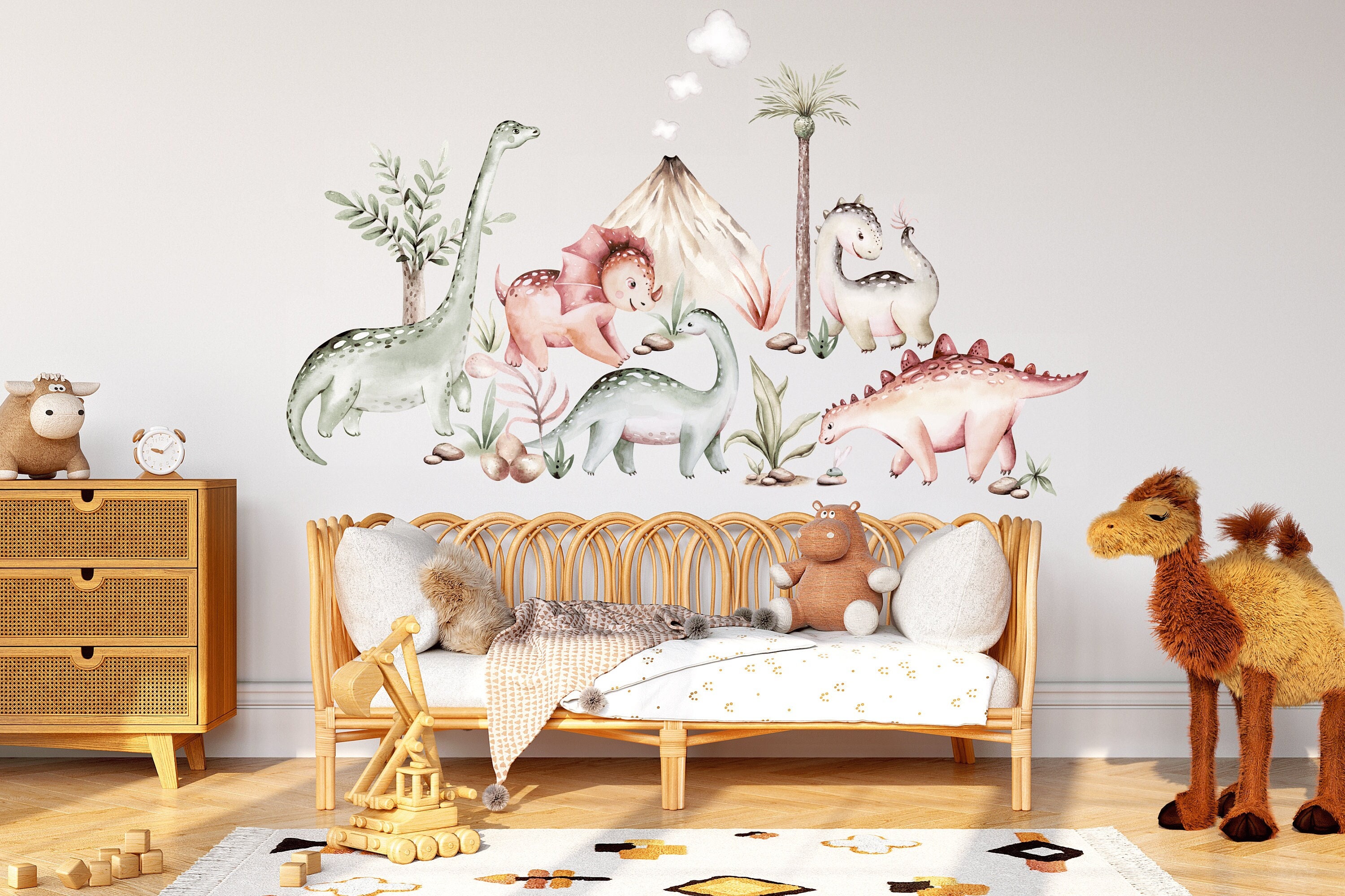 Dinosaurs Nursery Wall Decals, Dinosaur Wall Stickers, Watercolor Dino ...