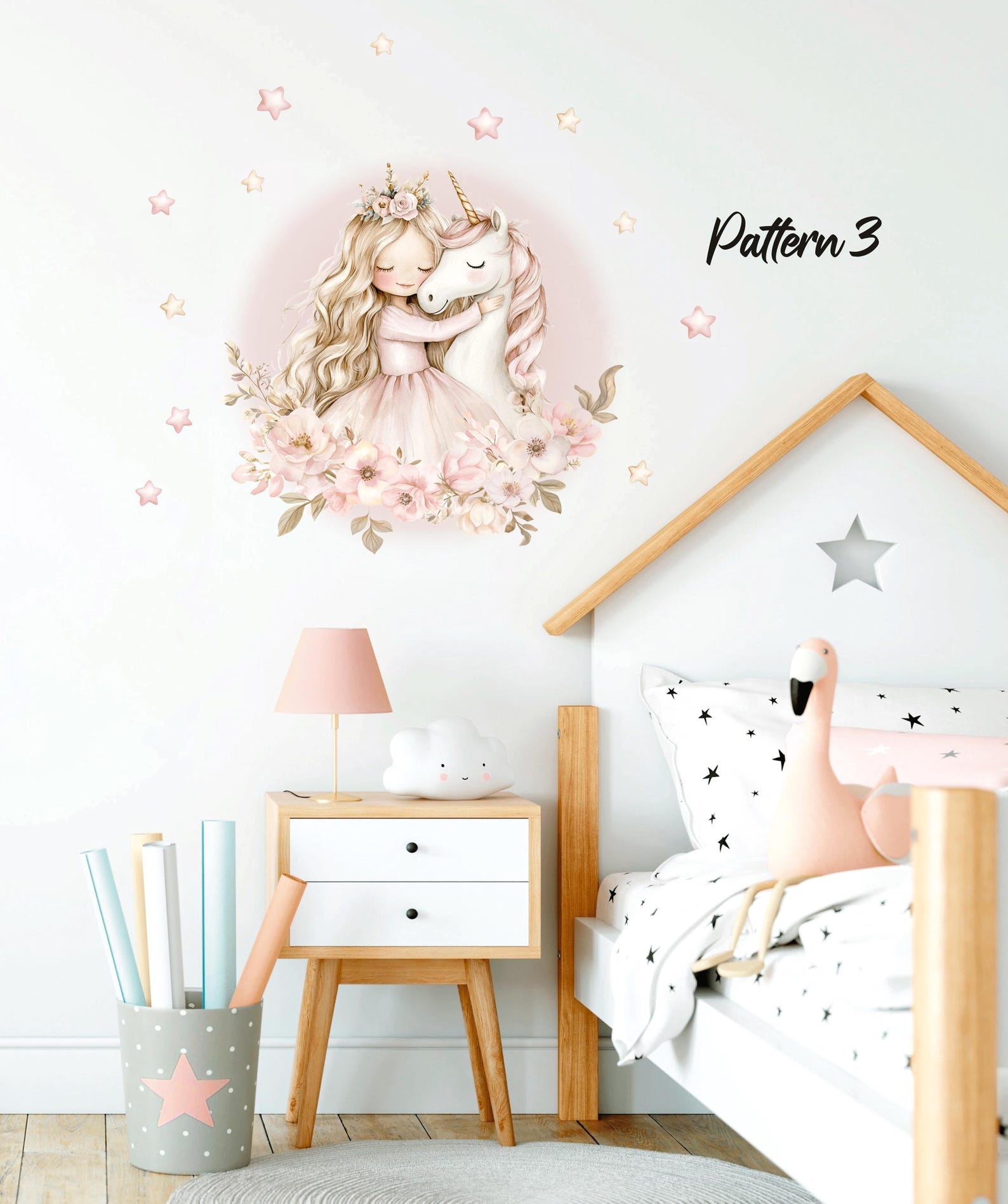 Princess and Unicorn Nursery Wall Decal Girl on Moon Wall Sticker Fairy ...