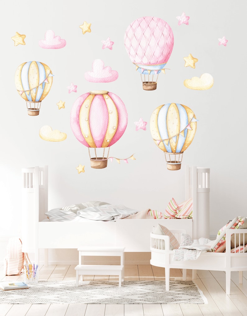 Hot Air Balloon Nursery Wall Decal Watercolor Hot Air Etsy