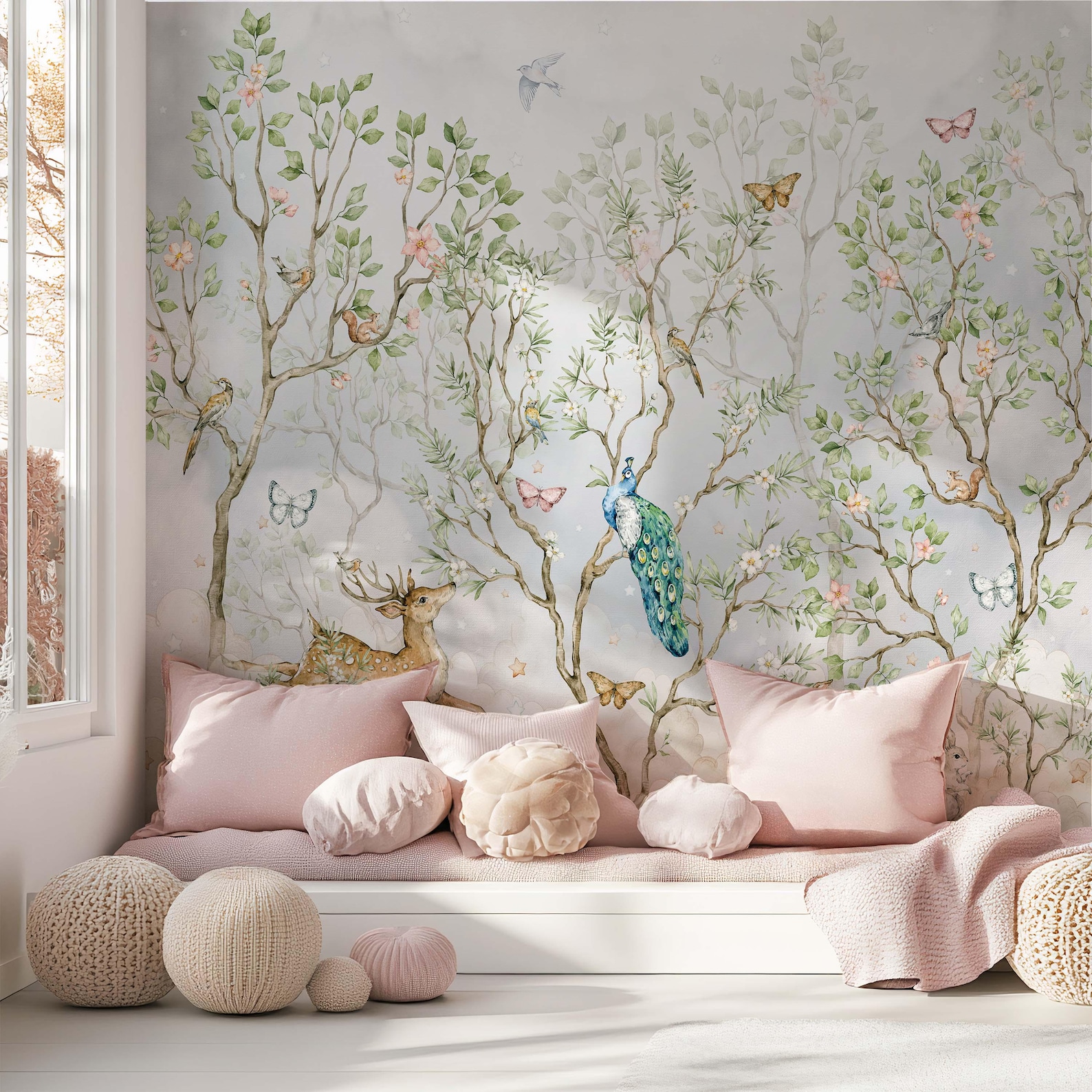 Chinoiserie Nursery Wallpaper Botanical Birds and Blossoms Woodland ...