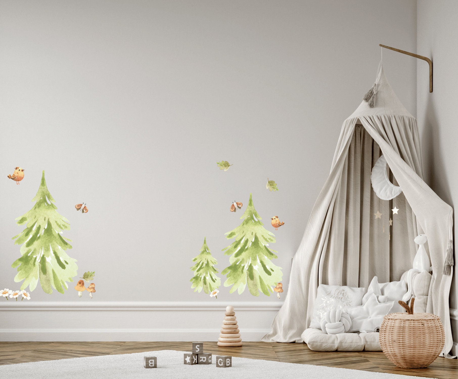 Little Deco Adesivo da parete con animali della foresta con alberi, funghi e erba I M – 152 x 84 cm (larghezza x altezza), adesivo da parete, per
