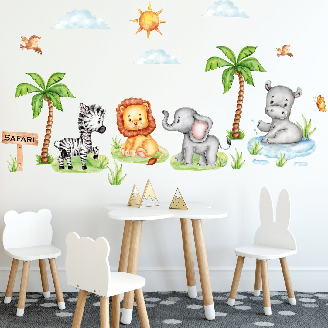 Safari Animals Nursery Wall Decal, Jungle Animals Wall Stickers, Wall