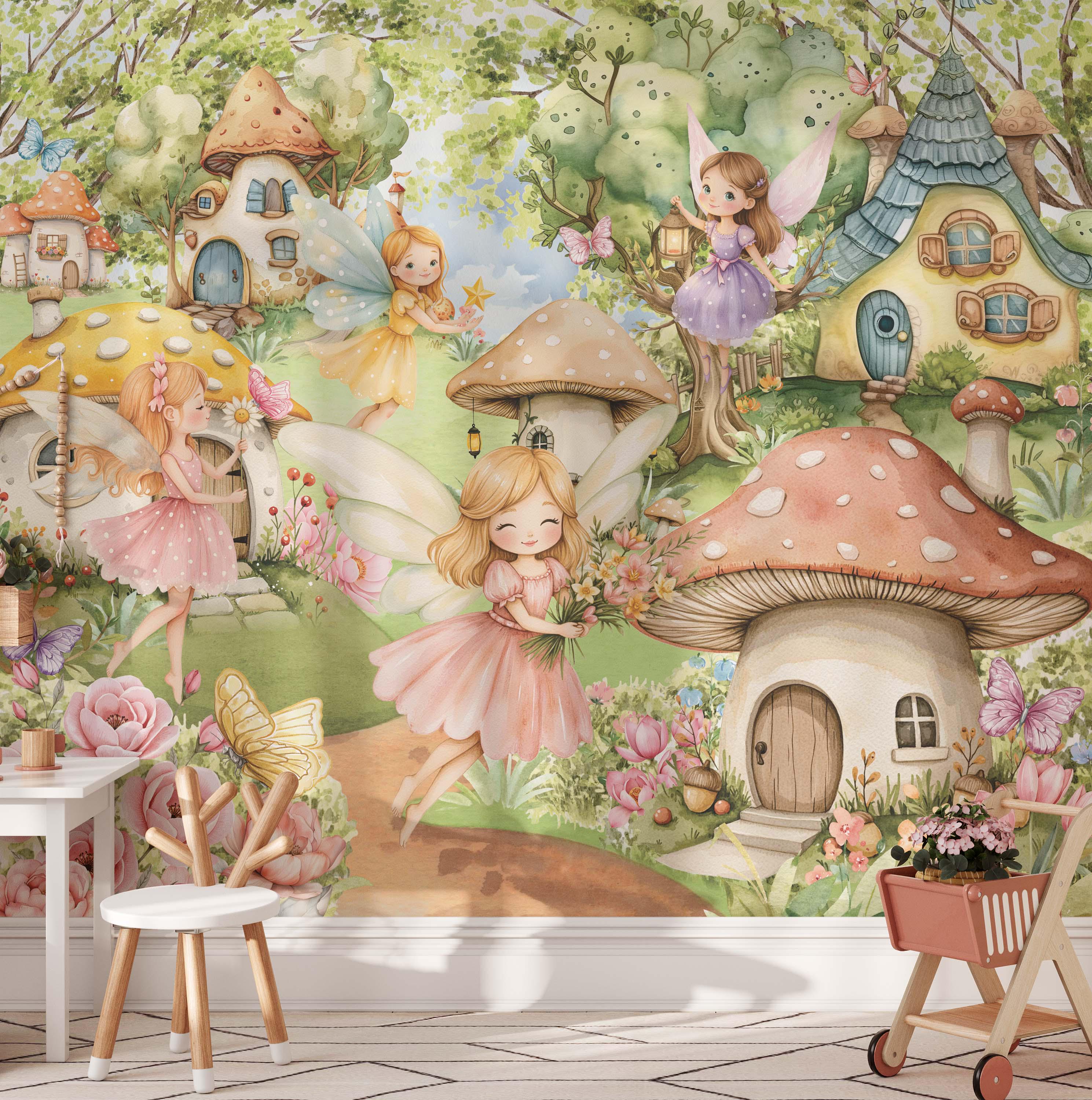 Fairy Castle Nursery Wallpaper Fairytale Forest Peel And Stick Girls Room Wall Decor Fairy Door Floral Wallpaper