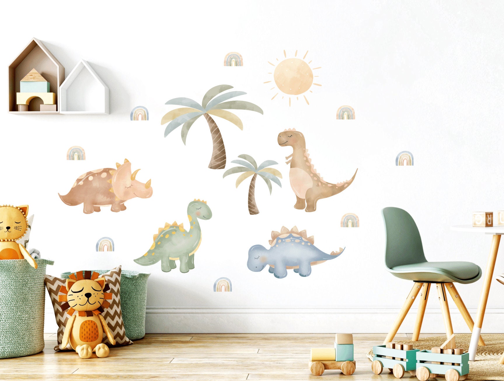 Dinosaur Wall Decal, Nursery Wall Decal, Watercolor Animals, Dinosaur ...