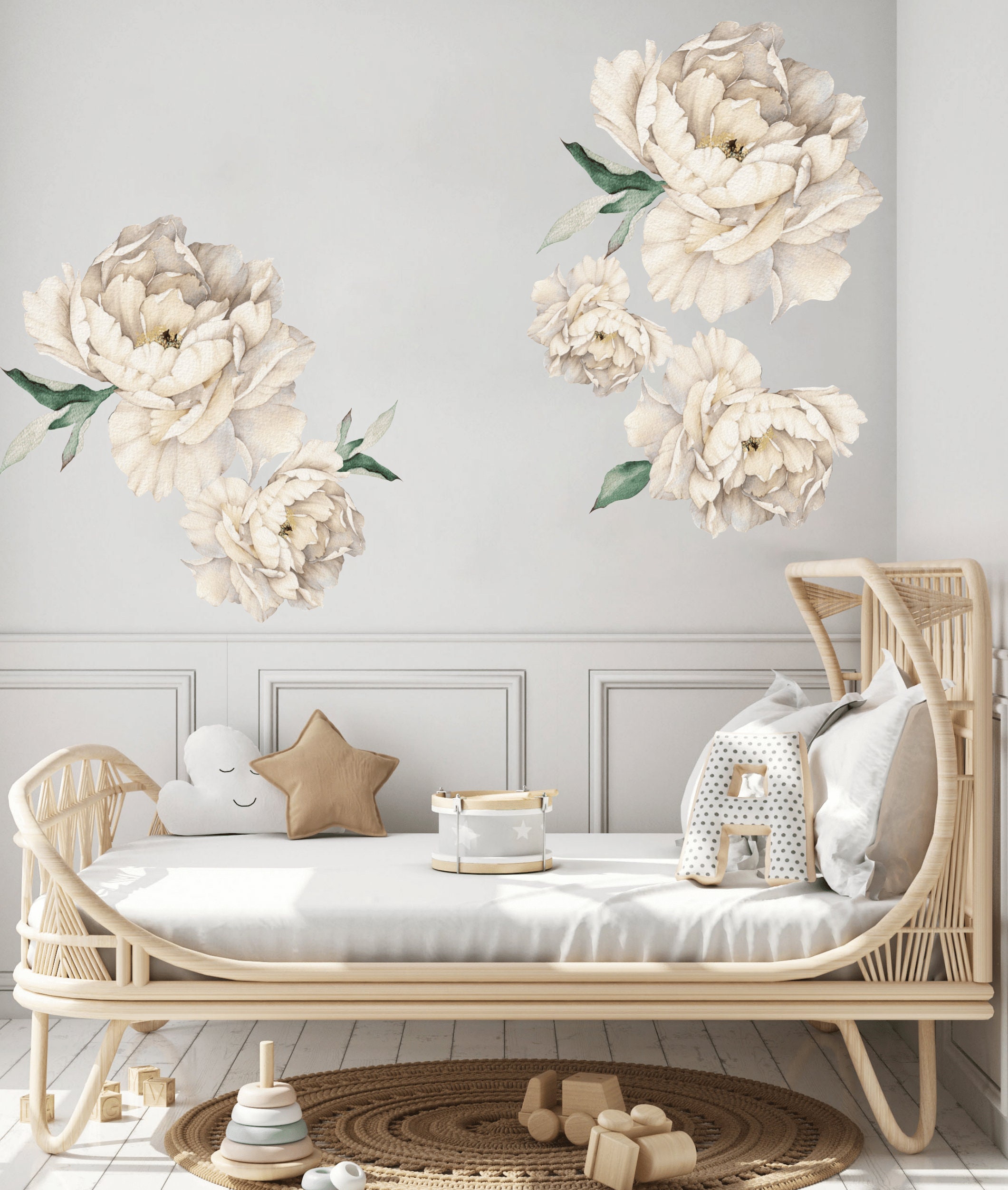 Peony Flower Wall Decal, Nursery Wall Decal, Watercolor Flower Stickers ...
