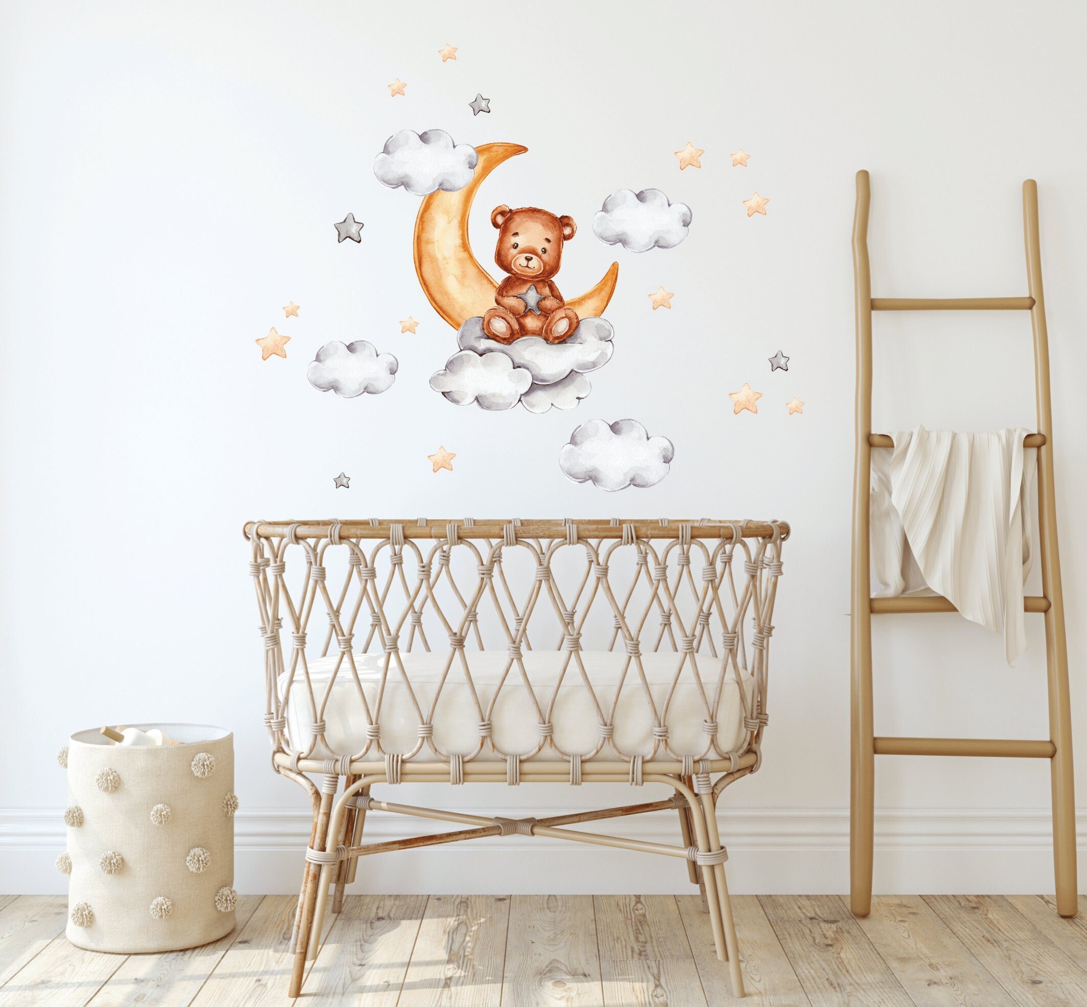 Sticker Mural Petit Ours Amovible – Décoration Chambre Bébé, 45x30 Cm