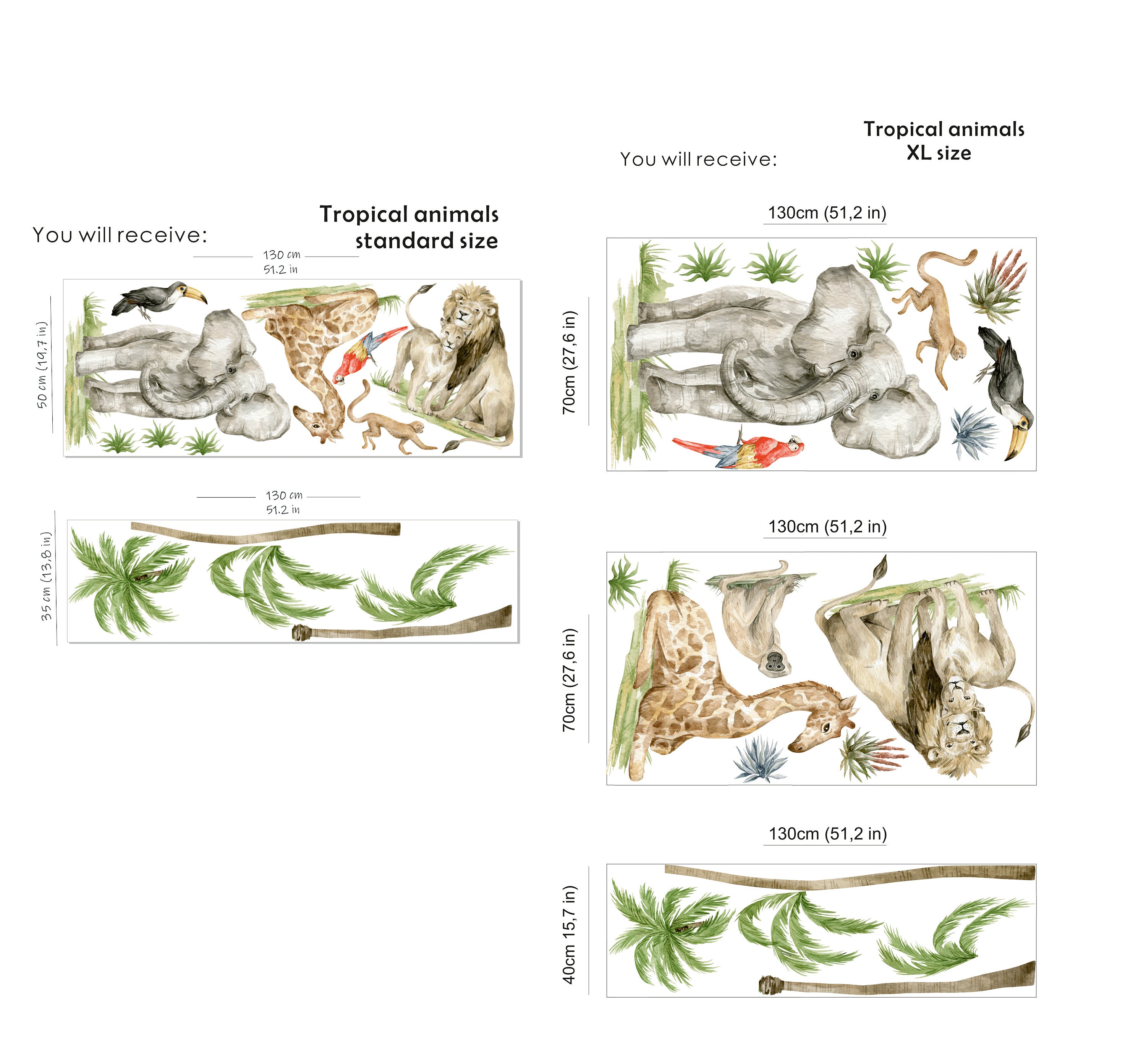 decalmile Grote muurstickers met jungledieren, tropische