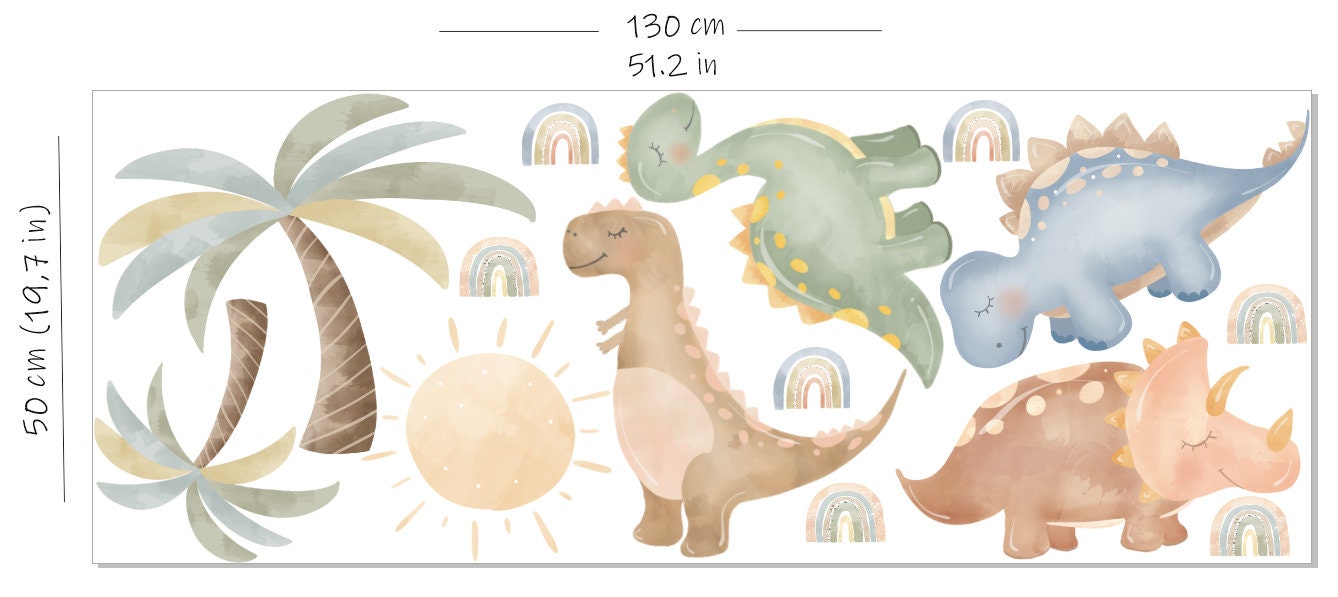 Dinosaur Wall Decal, Nursery Wall Decal, Watercolor Animals, Dinosaur ...