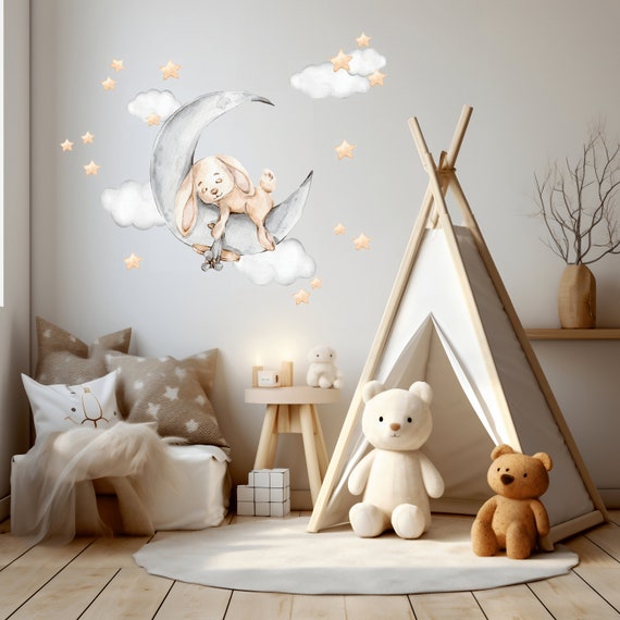 COYUN Set 3 Quadri Tela 21x30cm – Orsetto Nuvole E Sole Per Cameretta, Stile Boho Senza Cornice, Regalo Idea