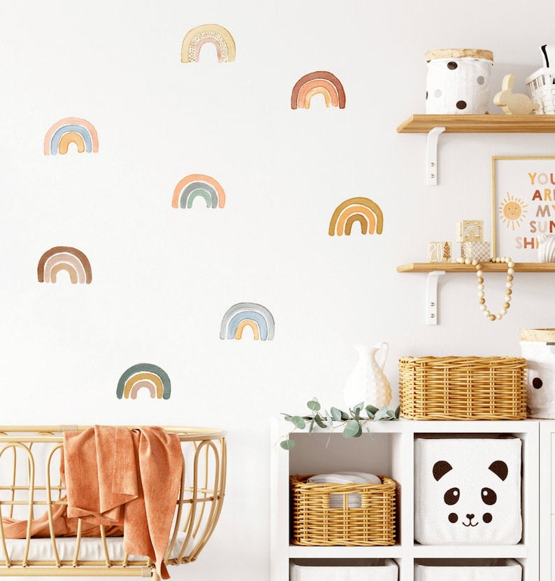 Rainbow Wall Decal Nursery Wall Decal Watercolor Rainbow Etsy