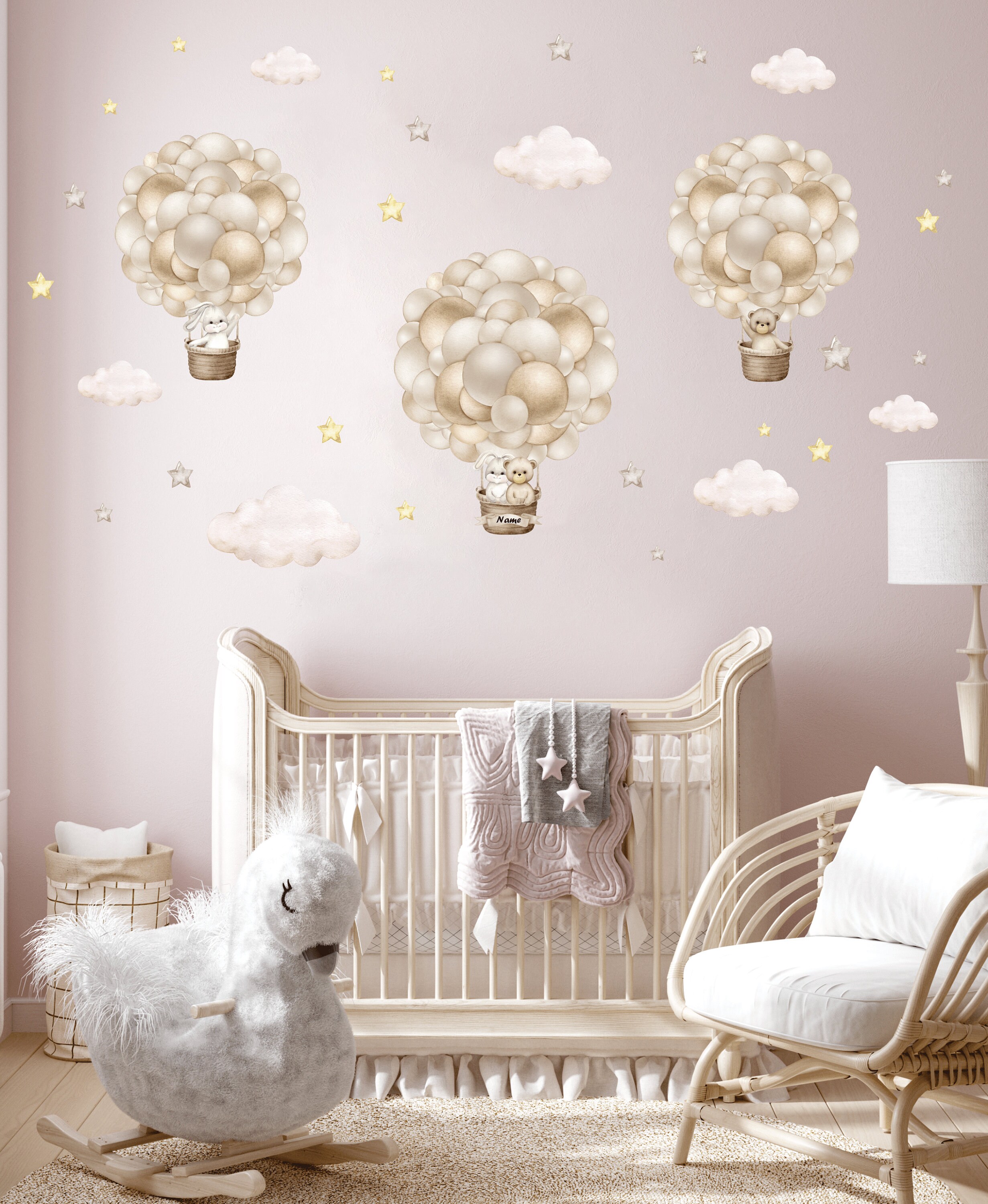 Hot Air Balloon Nursery Wall Decal, Personalized Name, Watercolor ...