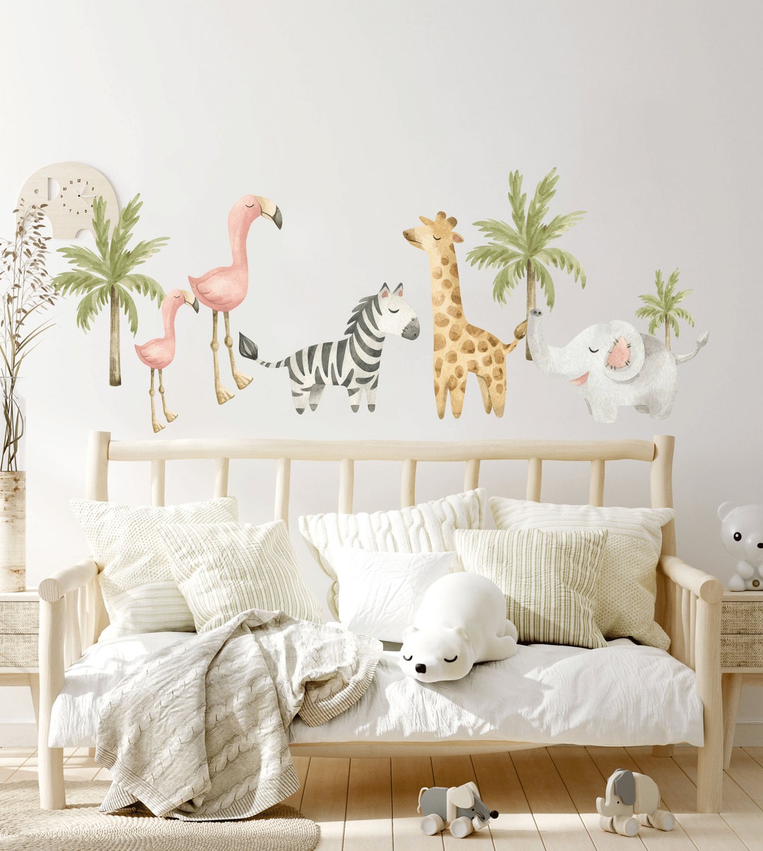 Safari Animals Wall Decal, Nursery Wall Decal, Wild Watercolor Animal ...